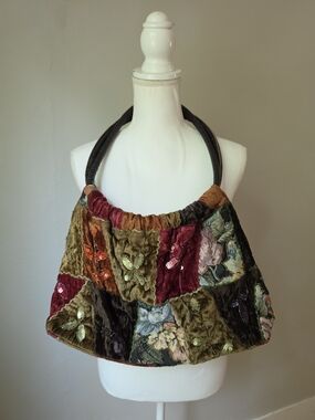 Bohemian Patchwork Velvet Shoulder Bag in Multicolor And Sequins
